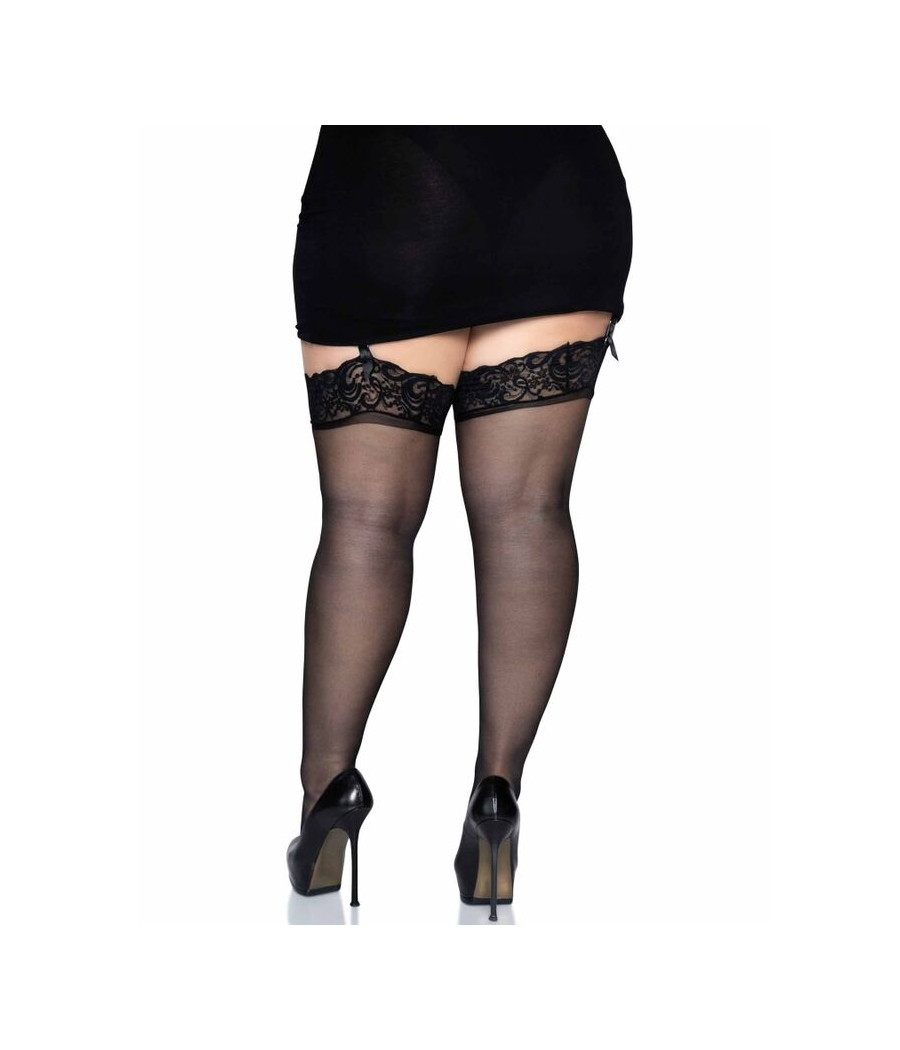LEG AVENUE - OUTLET - BLACK NYLON STOCKINGS WITH LACE TOP PLUS