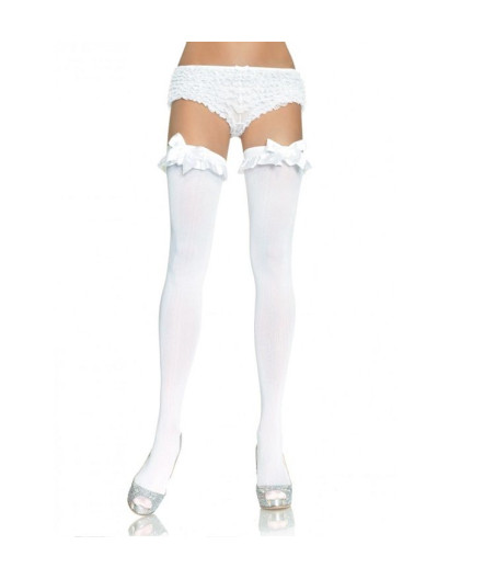 LEG AVENUE - COLLANT BIANCO OPACO CON FINITURA VOLANT E FIOCCO