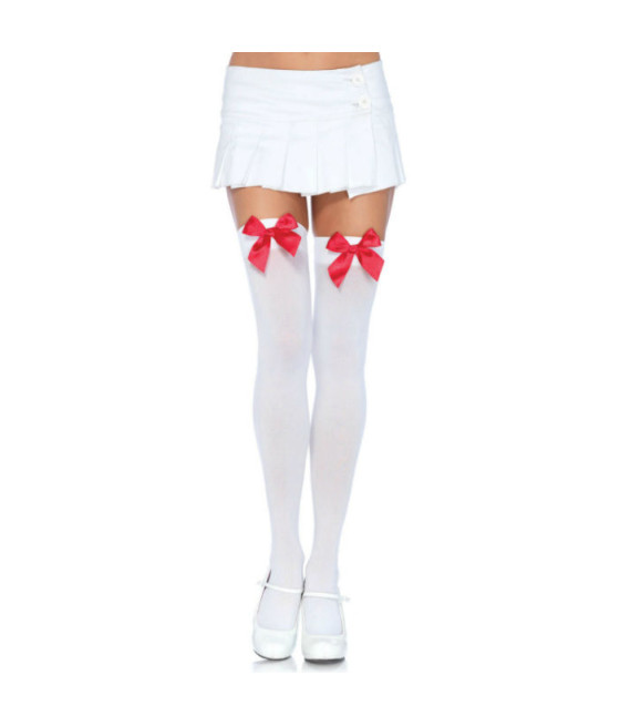 LEG AVENUE - COXAS EM NYLON COM LAO BRANCO / VERMELHO