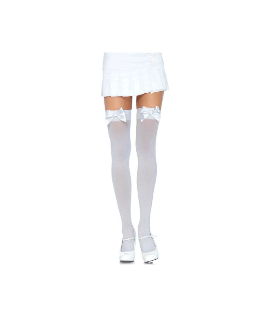 LEG AVENUE - MEDIAS NYLON BLANCO Y LAZO BLANCO
