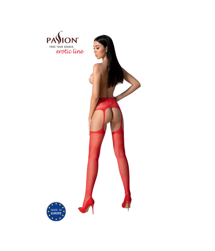PASSION - S028 RED STOCKINGS WITH GARTER ONE SIZE