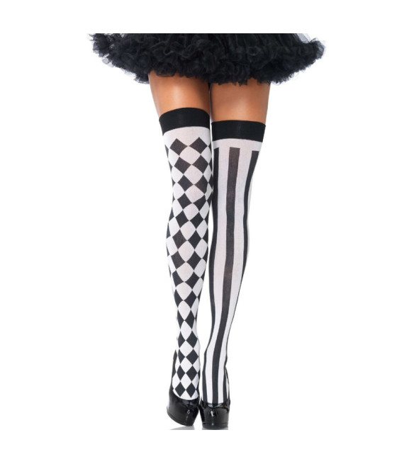 LEG AVENUE - CHAUSSETTES HAUTE ARLEQUIN NOIR/BLANC