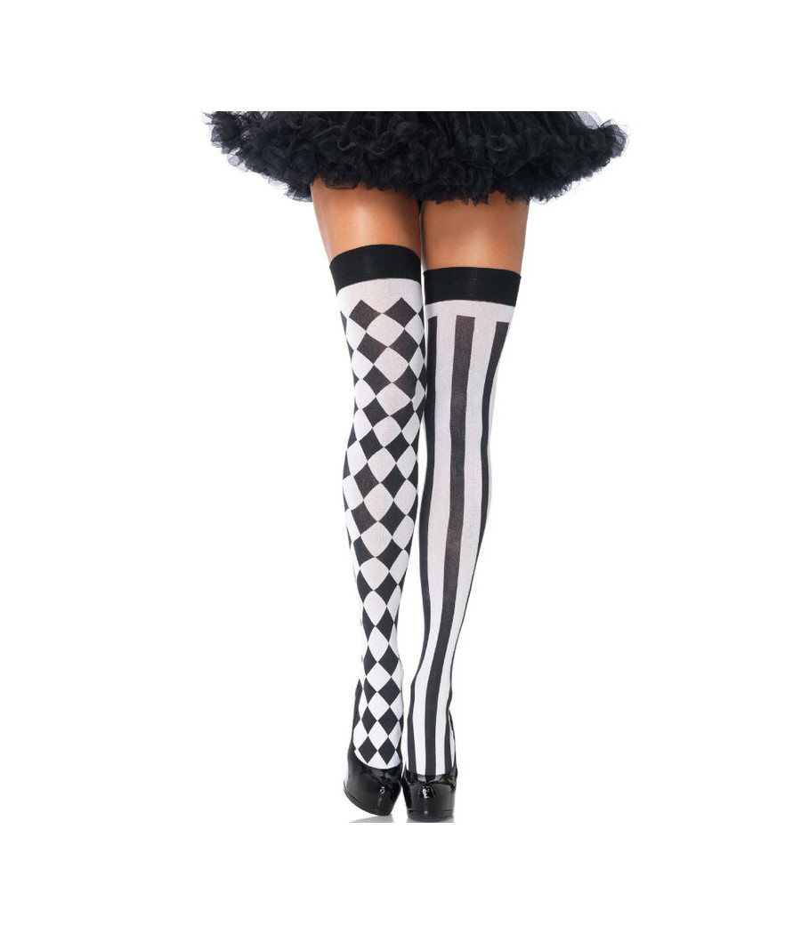 LEG AVENUE - CALZINI ALTI ARLECCHINO BIANCO/NERO