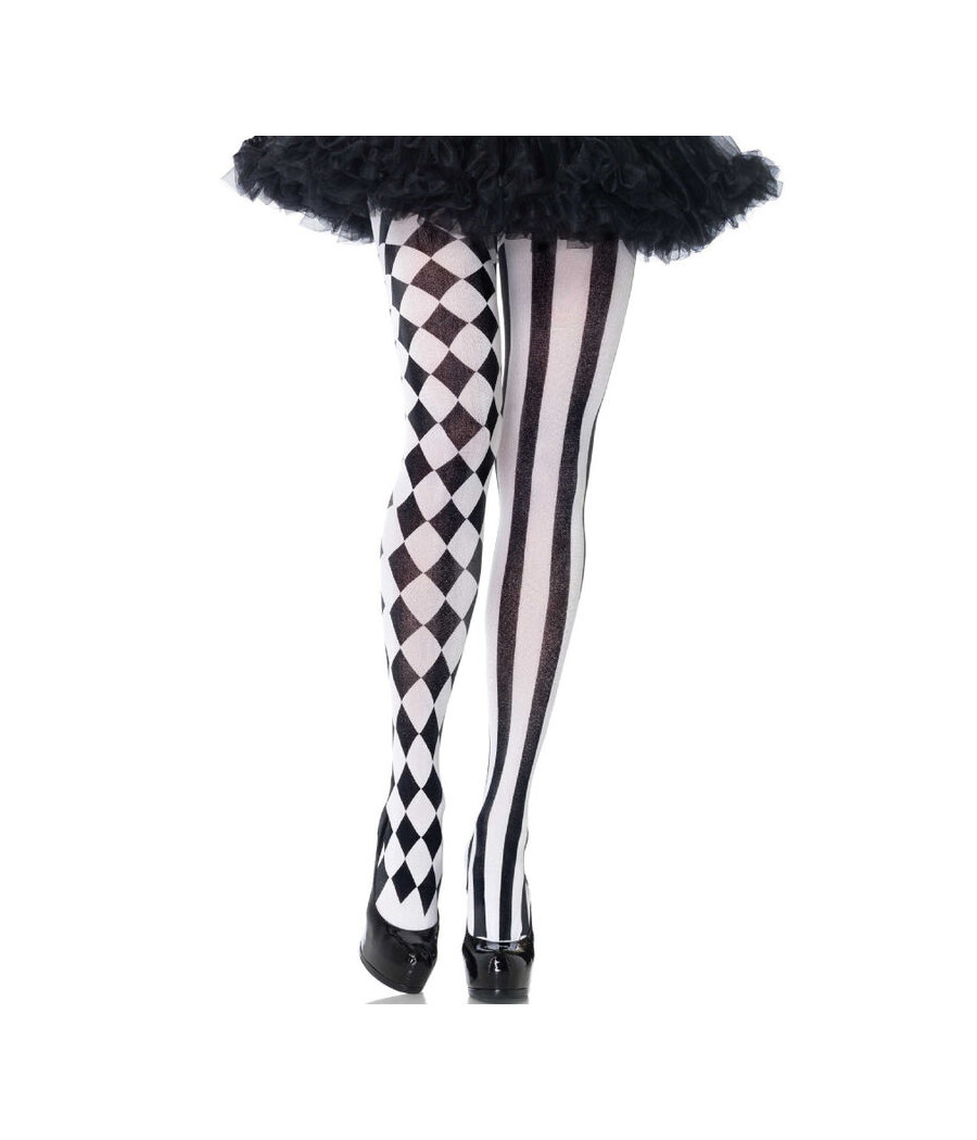 LEG AVENUE - COLLANT ARLECCHINO NERO/BIANCO