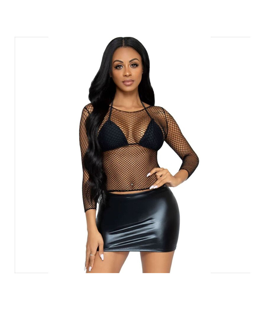 LEG AVENUE - T-SHIRT A RETE MANICHE LUNGHE NERA