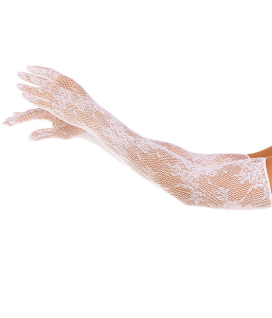 LEG AVENUE - HANDSCHUHE MIT ROTEN BLUMEN, WEISS