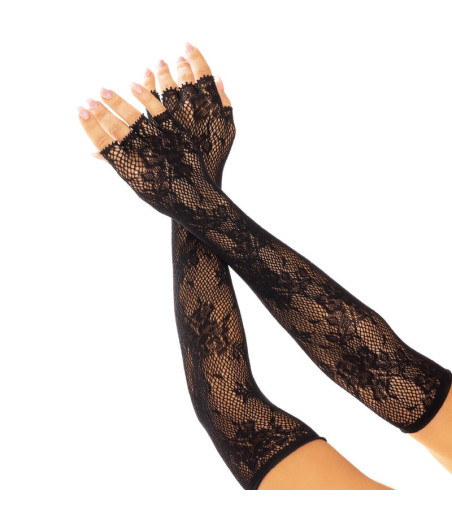 LEG AVENUE - FLORAL NETWORK FINGERLOSE HANDSCHUHE SCHWARZ