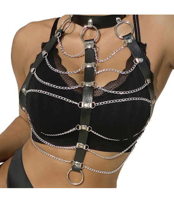 SUBBLIME - HARNAIS POITRINE CHAÎNE S EN CUIR NOIR TAILLE UNIQUE
