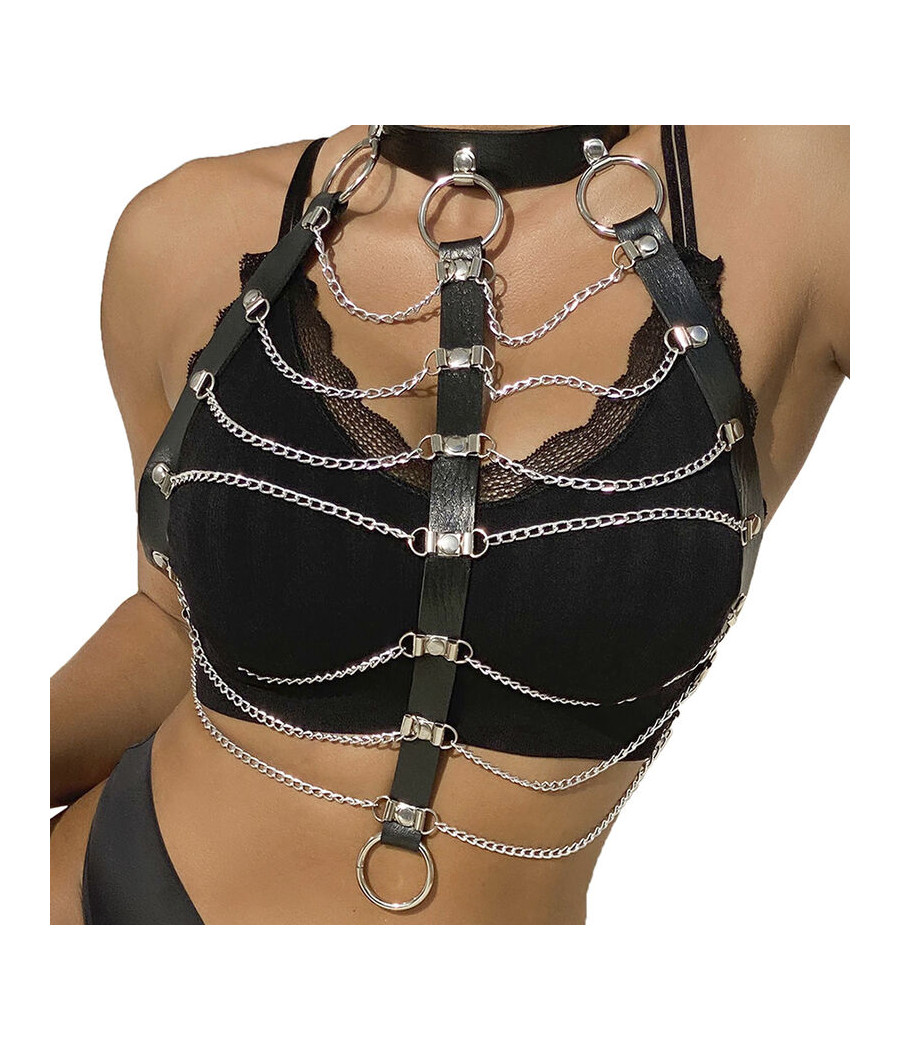SUBBLIME - ARNÉS DE PECHO CADENAS CUERO NEGRO TALLA ÚNICA