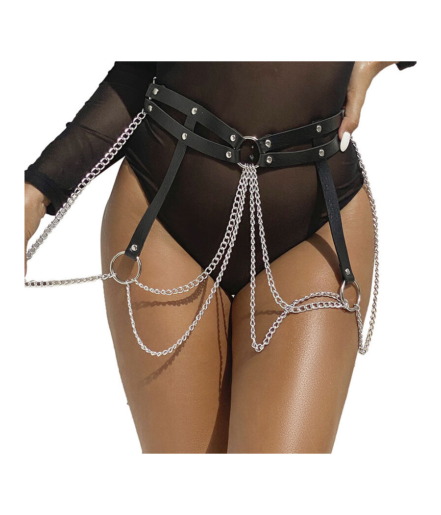 SUBBLIME - CHAINE BAGUE CUIR CEINTURE NOIR TAILLE UNIQUE