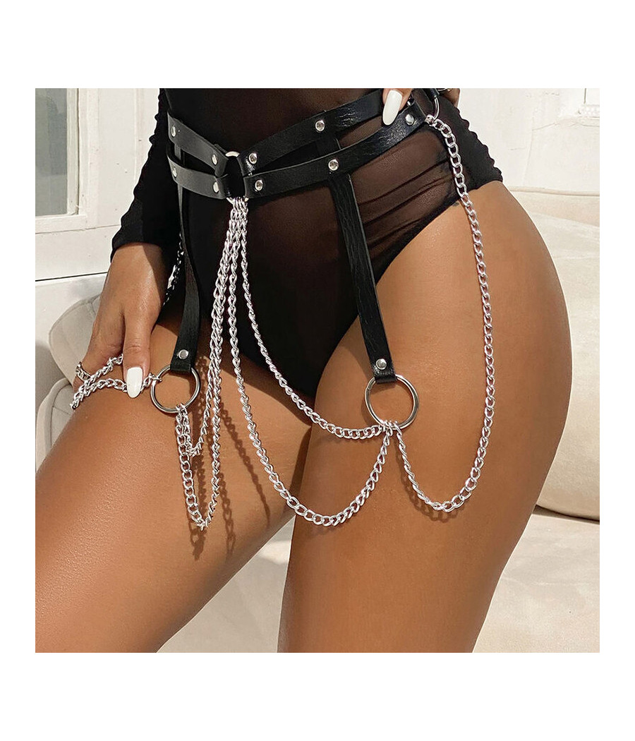 SUBBLIME - LEATHER RING CHAINBELT BLACK ONE SIZE