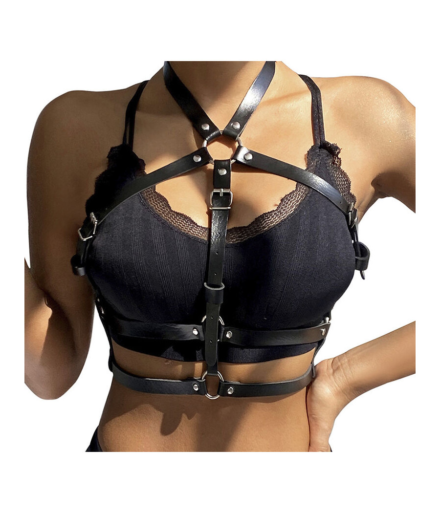 SUBBLIME - LEATHER RING CHEST HARNESS BLACK ONE SIZE