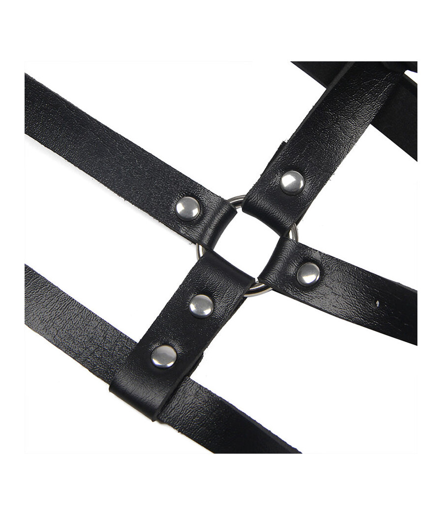 SUBBLIME - PETTORINA CON ANELLO IN PELLE NERA TAGLIA UNICA