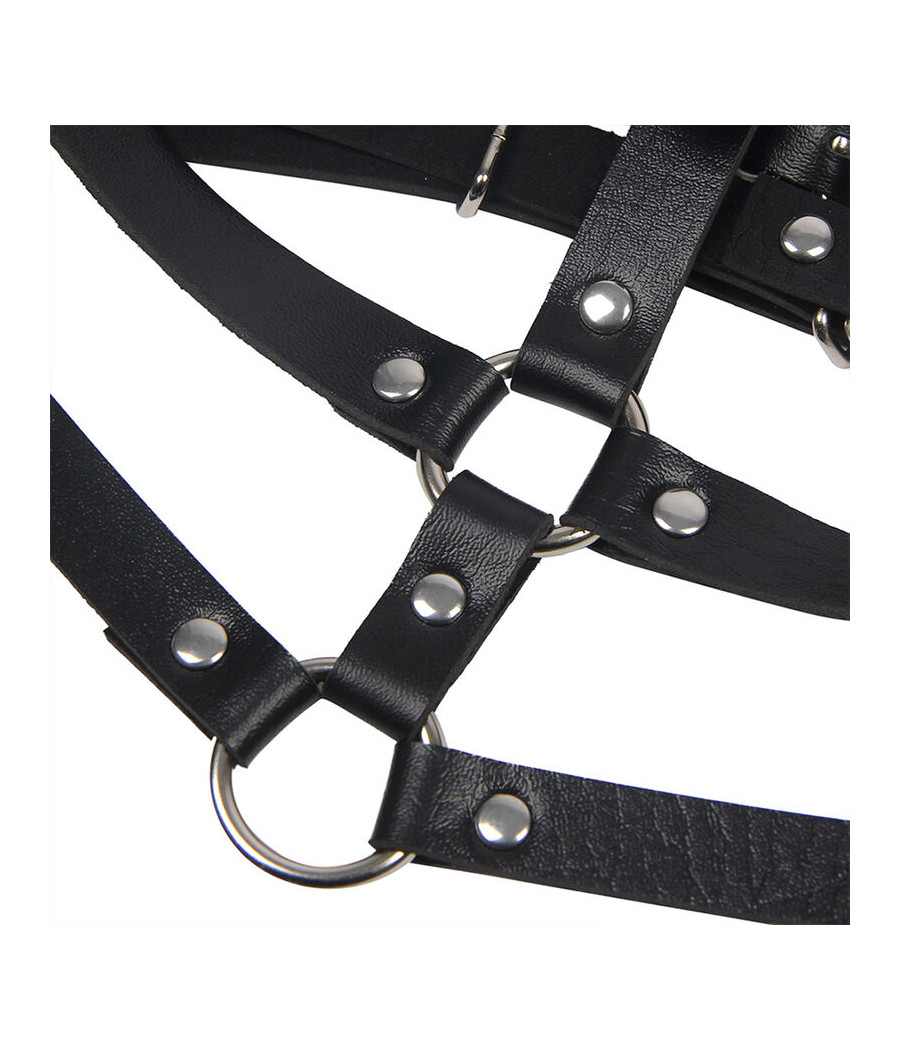 SUBBLIME - PETTORINA CON ANELLO IN PELLE NERA TAGLIA UNICA