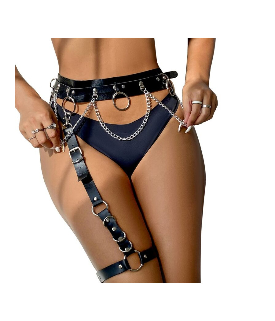 SUBBLIME - HARNAIS CEINTURE ET JARRETIÈRES AVEC ANNEAUX ET CHAÎNE DÉTAIL TAILLE UNIQUE