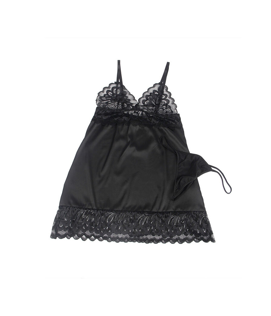 SUBBLIME - BABYDOLL WITH FLORAL PRINT CHEST BLACK S/M
