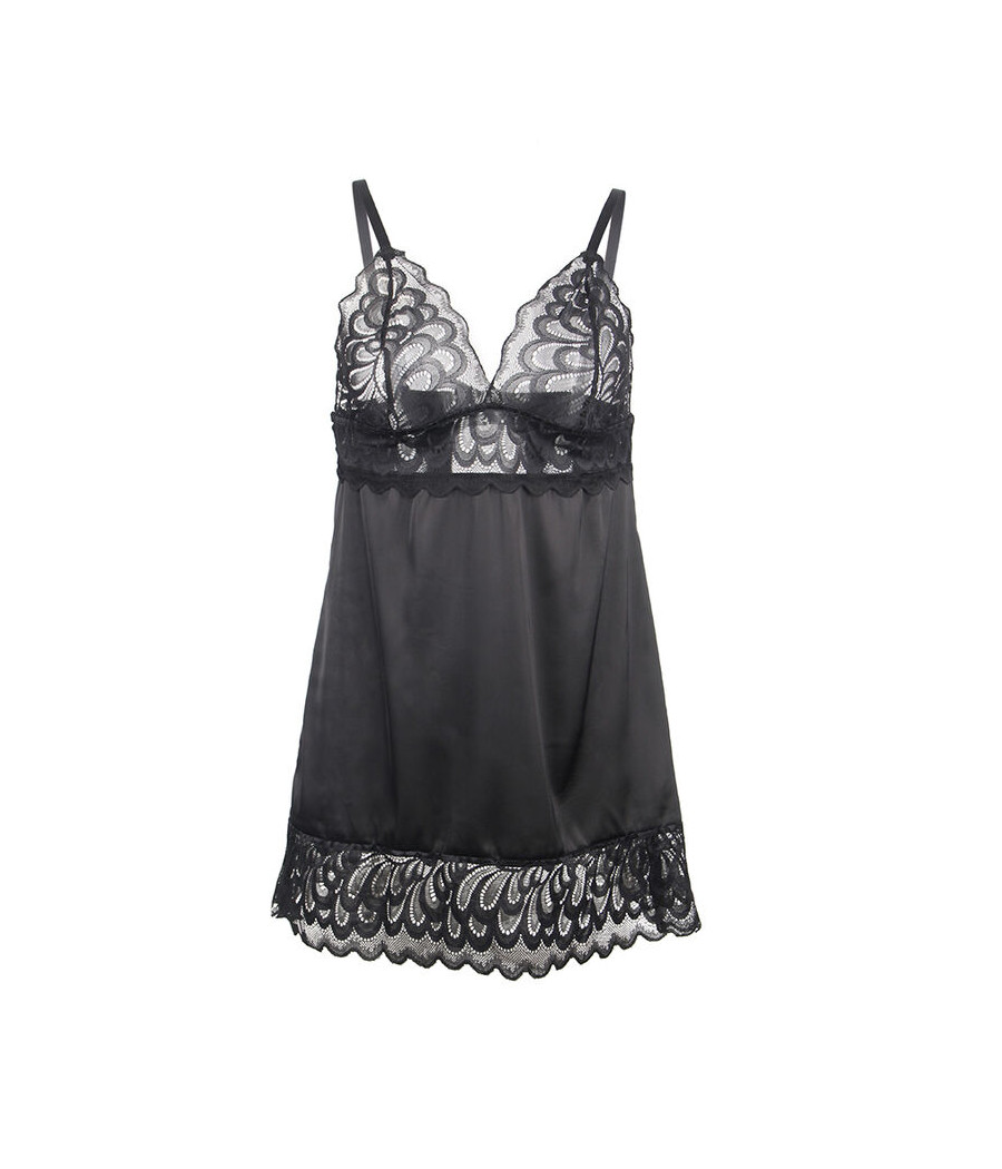 SUBBLIME - BABYDOLL MIT BLUMENPRINT AUF DER BRUST SCHWARZ L/XL