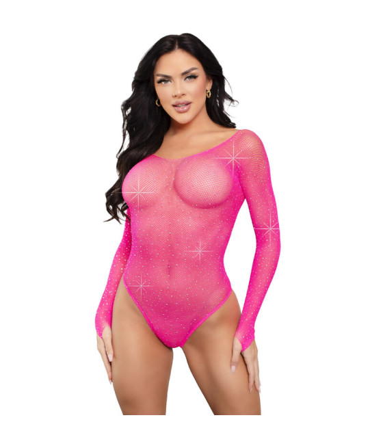 LEG AVENUE - CRYSTALIZED LONG SLEEVE BODYSUIT FUCHSIA