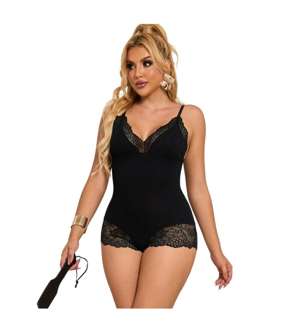 SUBBLIME - TEDDY DETALLE ENCAJE FLORAL NEGRO L/XL