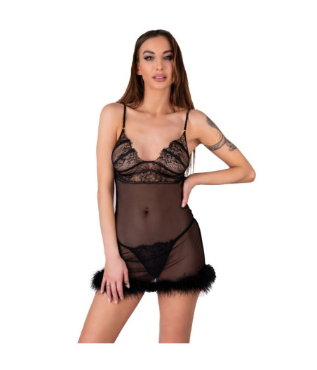 LIVCO CORSETTI FASHION - ENSEMBLE ZERUNAM BABYDOLL + STRING NOIR