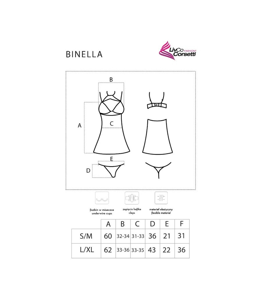 LIVCO CORSETTI FASHION - BINELLA SET BABYDOLL + TANGA SCHWARZ