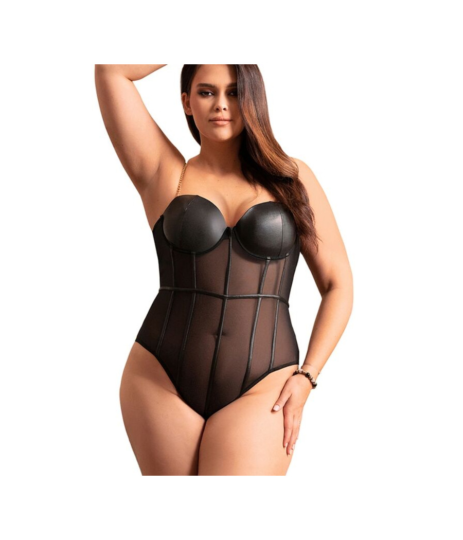 SUBBLIME - BLACK CHAIN SUSPENDERS BODYSUIT L/XL