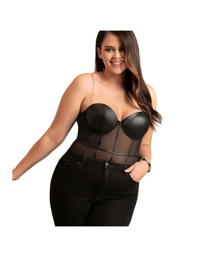 SUBBLIME - BLACK CHAIN SUSPENDERS BODYSUIT L/XL