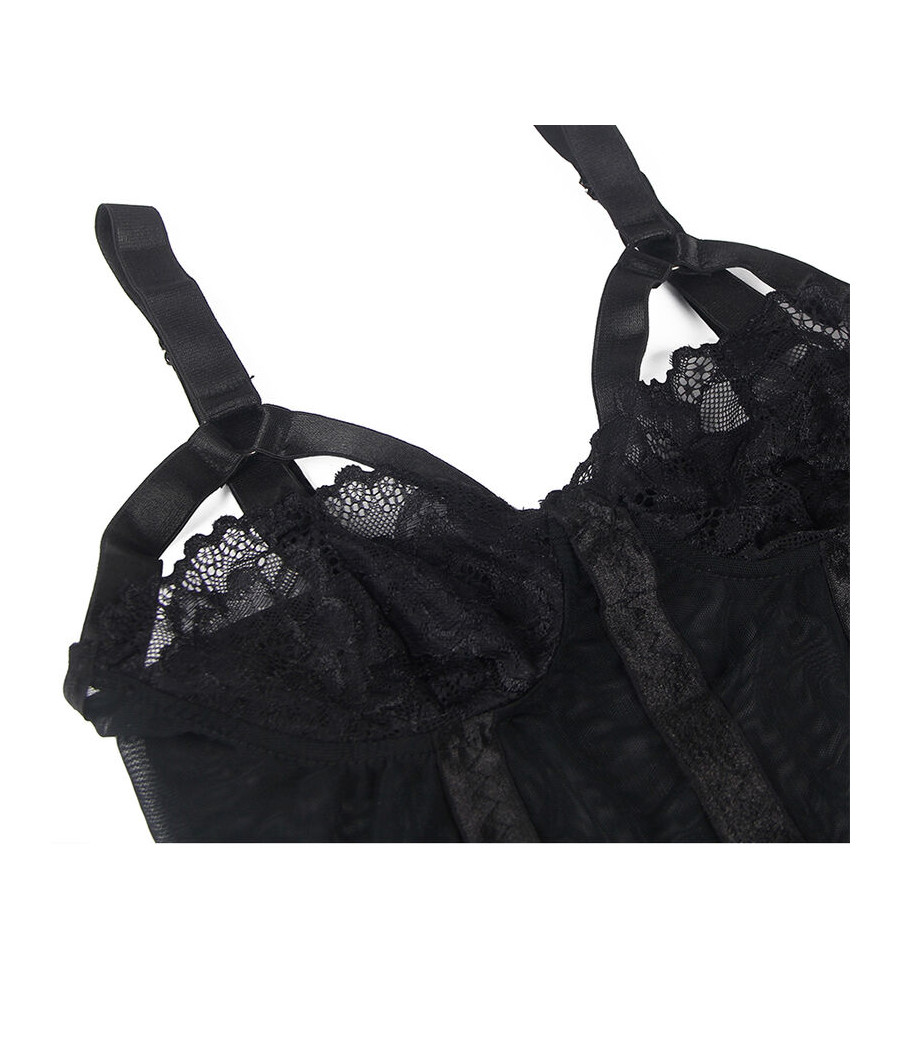 SUBBLIME - TEDDY AVEC JARRETIÈRE DÉTAIL POITRINE NOIR L/XL