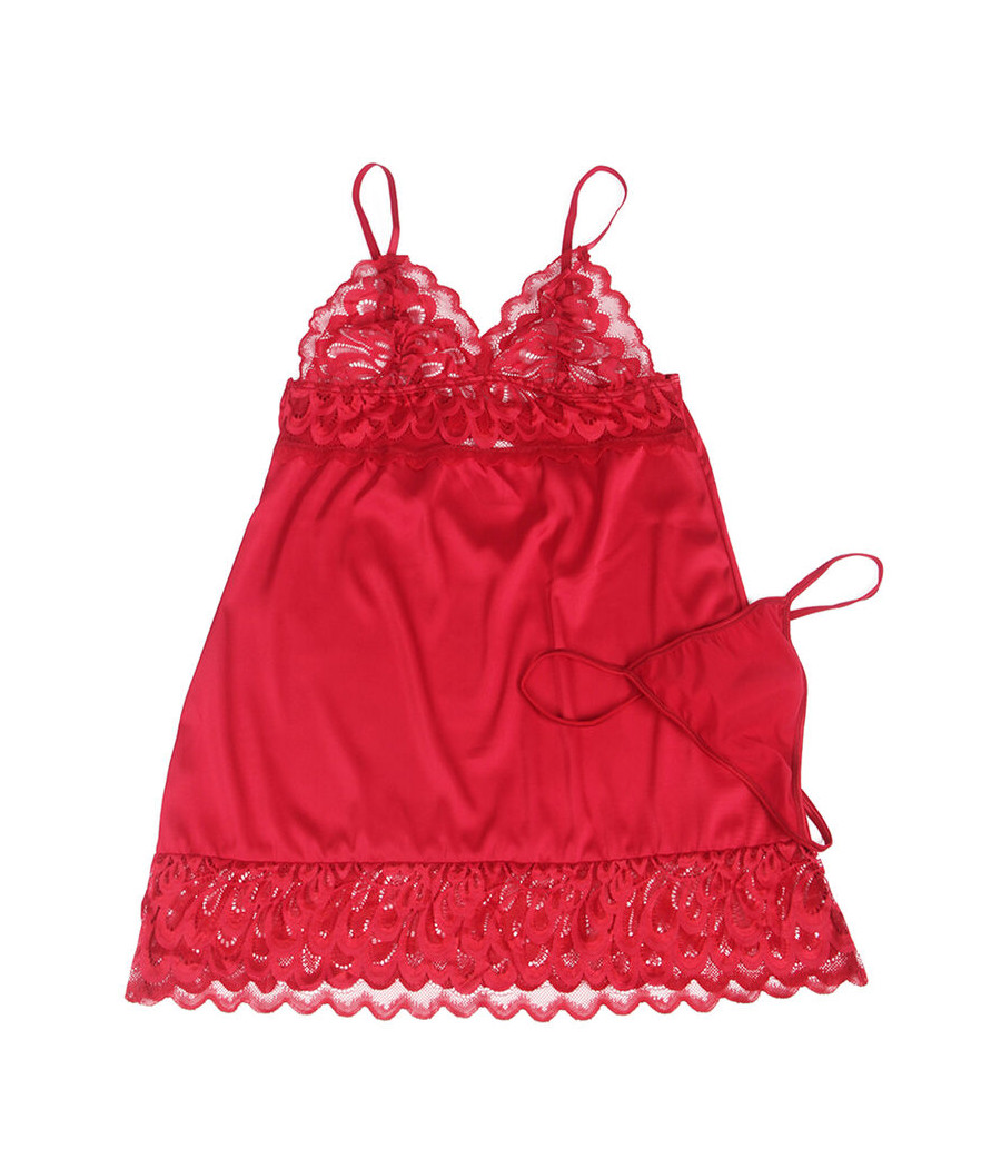 SUBBLIME - BABYDOLL DE CETIM COM RENDA VERMELHA S/M