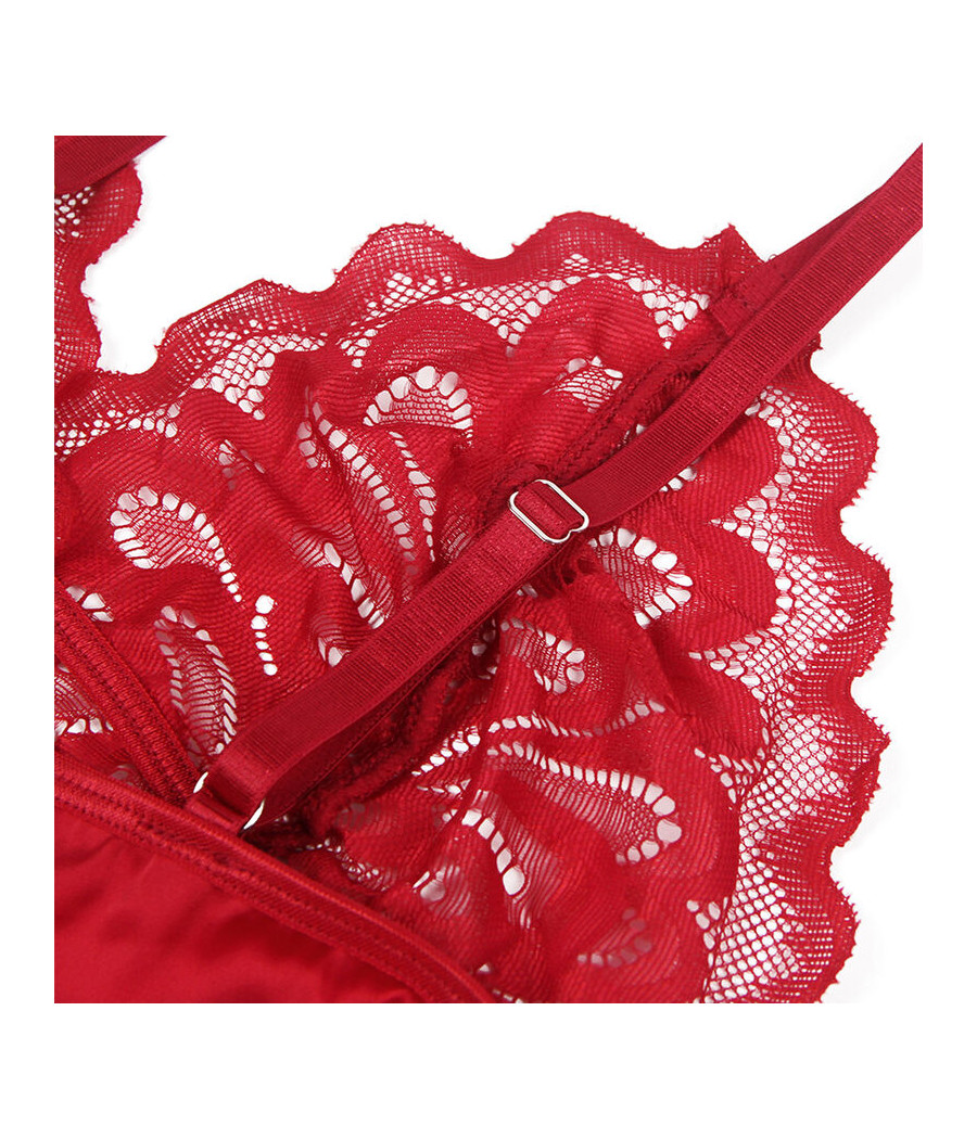 SUBBLIME - BABYDOLL SATINADO CON ENCAJE ROJO S/M