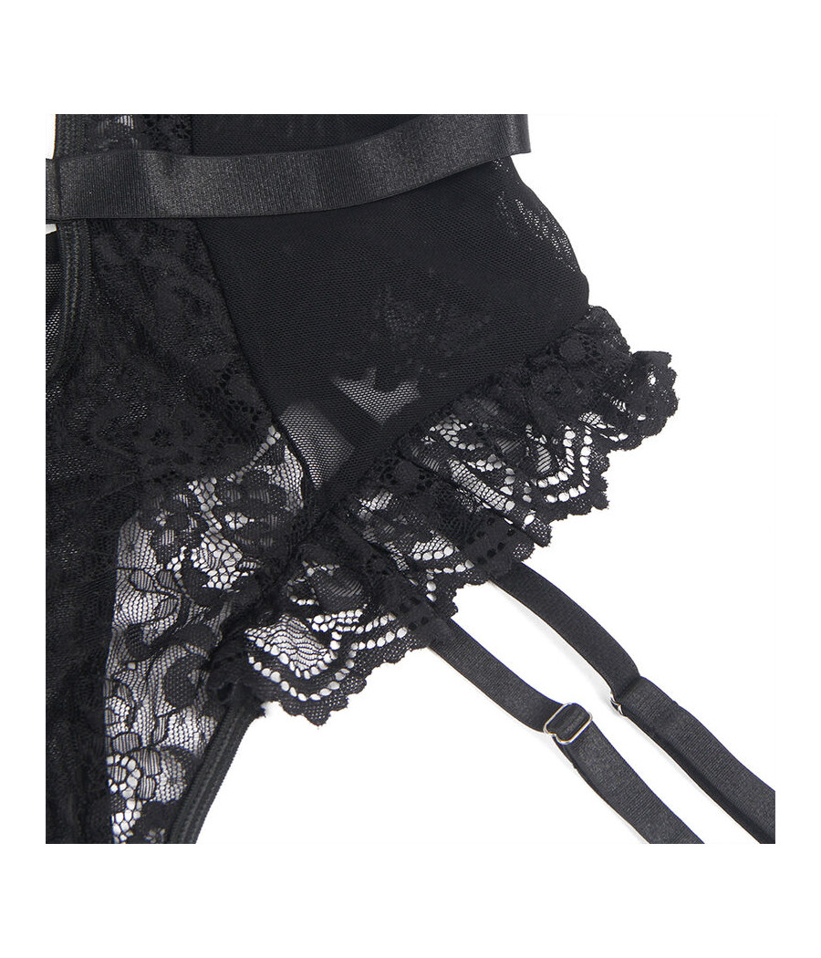 SUBBLIME - TEDDY WITH GARTER WITH LACE DETAIL AND STRIPS BLACK S/M