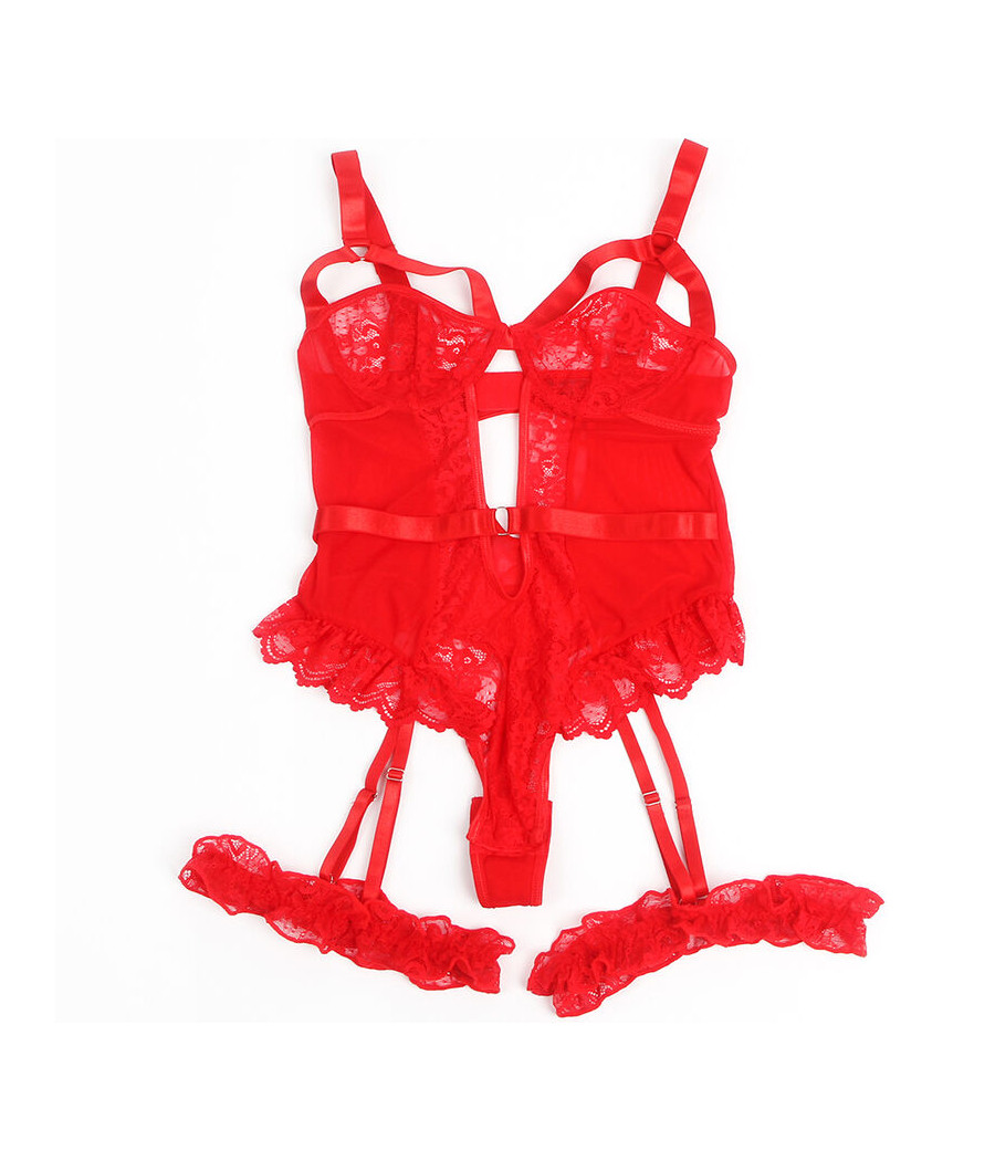 SUBBLIME - TEDDY WITH GARTER WITH LACE DETAIL AND STRIPS RED L/XL