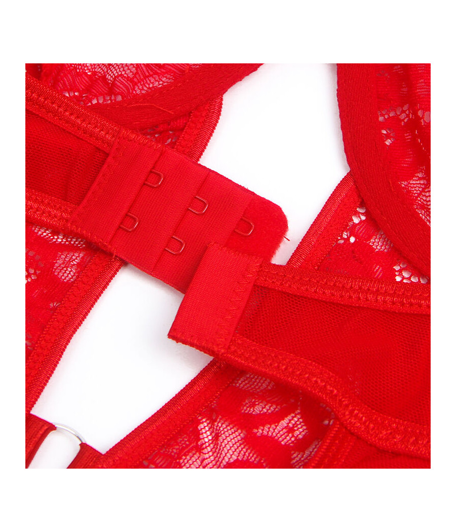 SUBBLIME - TEDDY AVEC JARRETIÈRE AVEC DÉTAIL DENTELLE ET BANDES ROUGE L/XL