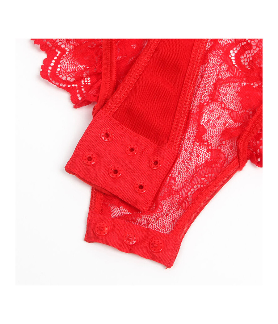SUBBLIME - TEDDY MIT STRUMPFBAND MIT SPITZENDETAIL UND STREIFEN ROT L/XL