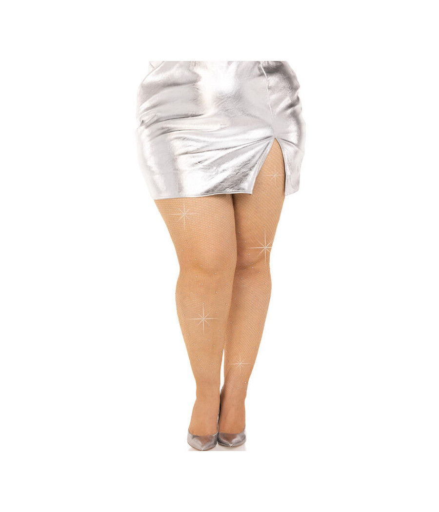 LEG AVENUE - BAS MAILLE CRISTALISÉE CARAMEL GRANDE TAILLE