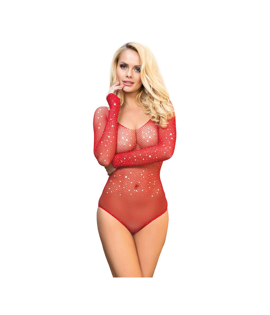 SUBBLIME - 952303 BODY DE REJILLA BRILLANTE CON HOMBROS DESCUBIERTOS MANGA LARGA ROJO TALLA ÚNICA