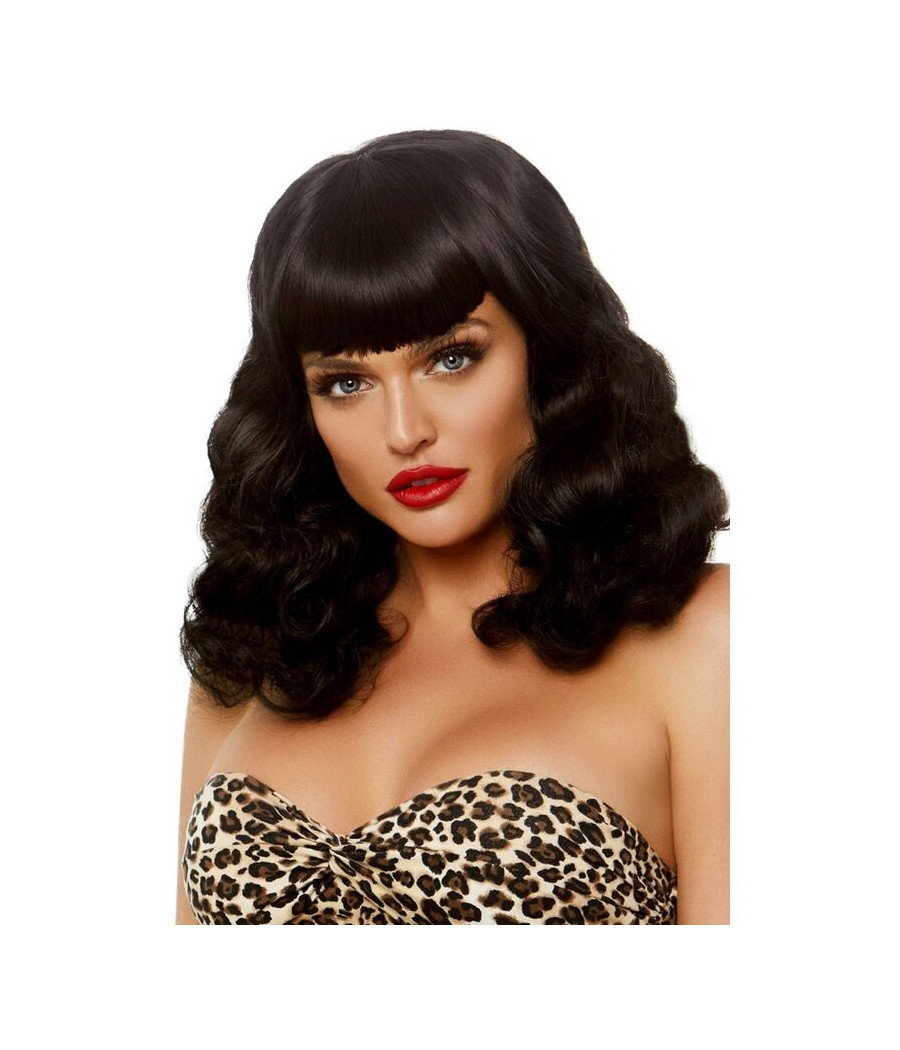 LEG AVENUE - CURLY RETRO WIG WITH BANGS LUMINISCENT BLACK