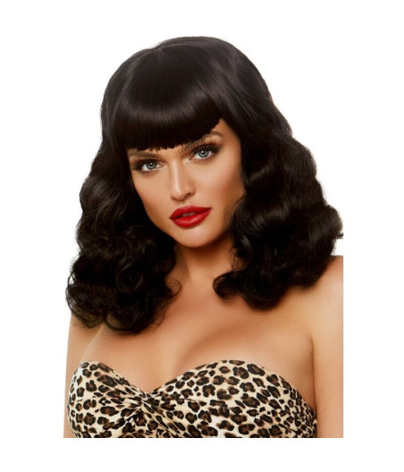 LEG AVENUE - PARRUCCA RETRO RICCIA CON FRANGIA NERA LUMINISCENTE