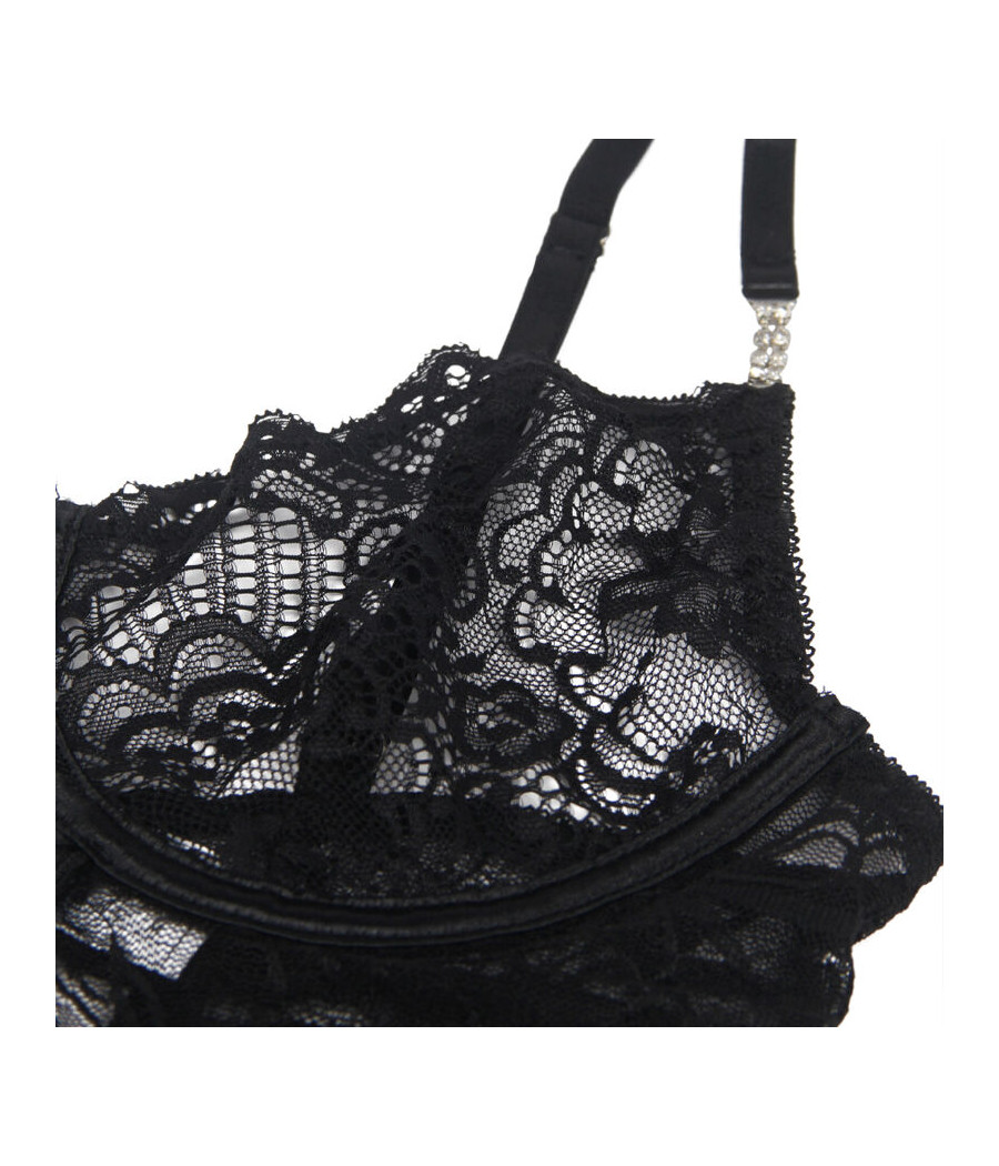 SUBBLIME - 954185 BABYDOLL EN DENTELLE À BRETELLES RÉGLABLES NOIRE S/M