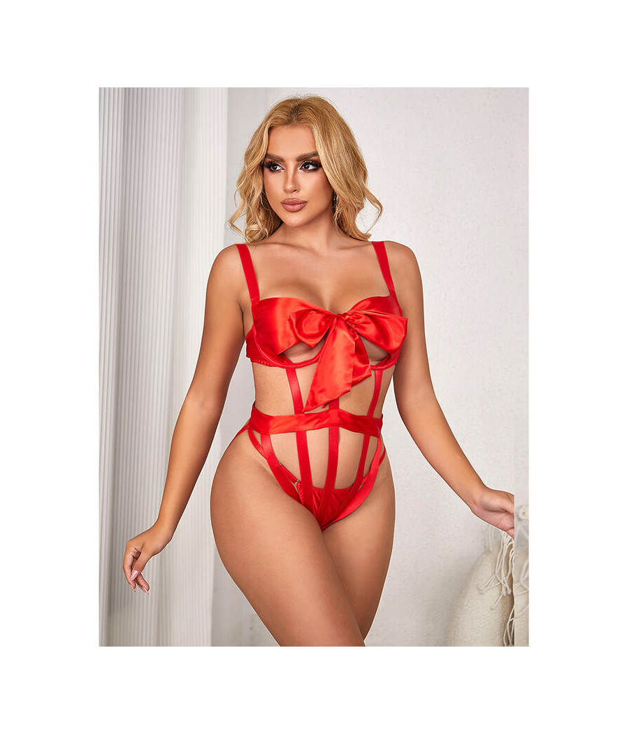SUBBLIME - 954468 SEXY DURCHBROCHENER BODY MIT SCHLEIFE ROT S/M