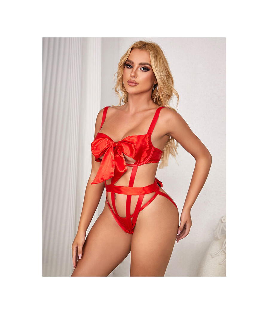SUBBLIME - 954468 SEXY DURCHBROCHENER BODY MIT SCHLEIFE ROT S/M