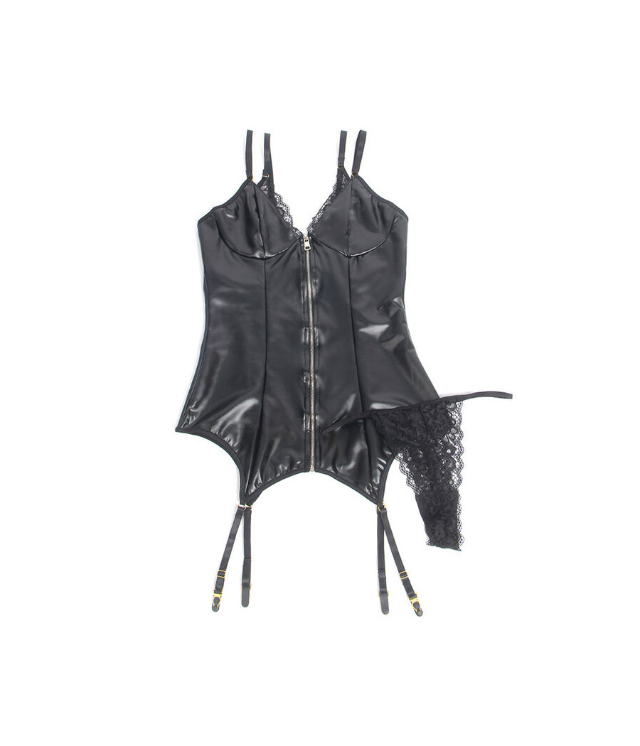 SUBBLIME - 955458 SCHWARZER LEDER-BODY MIT REISSVERSCHLUSS S/M
