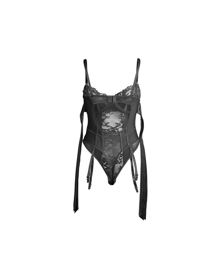 SUBBLIME - 955496 SPITZEN-BODYSUIT MIT SCHLEIFEN UND STRAPSEN SCHWARZ S/M