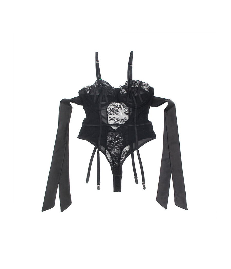 SUBBLIME - 955496 BODY EN DENTELLE AVEC NŒUDS ET JARRETELLES NOIR S/M