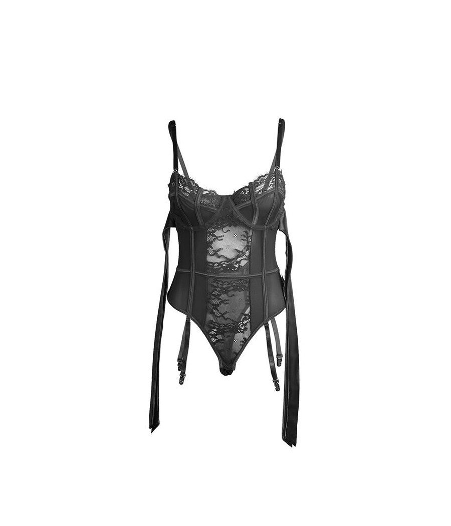 SUBBLIME - 955502 LACE BODYSUIT WITH BOWS AND GARTERS BLACK L/XL