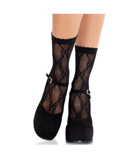 LEG AVENUE - CALZINI IN PIZZO CON FIOCCO IN PIZZO NERO