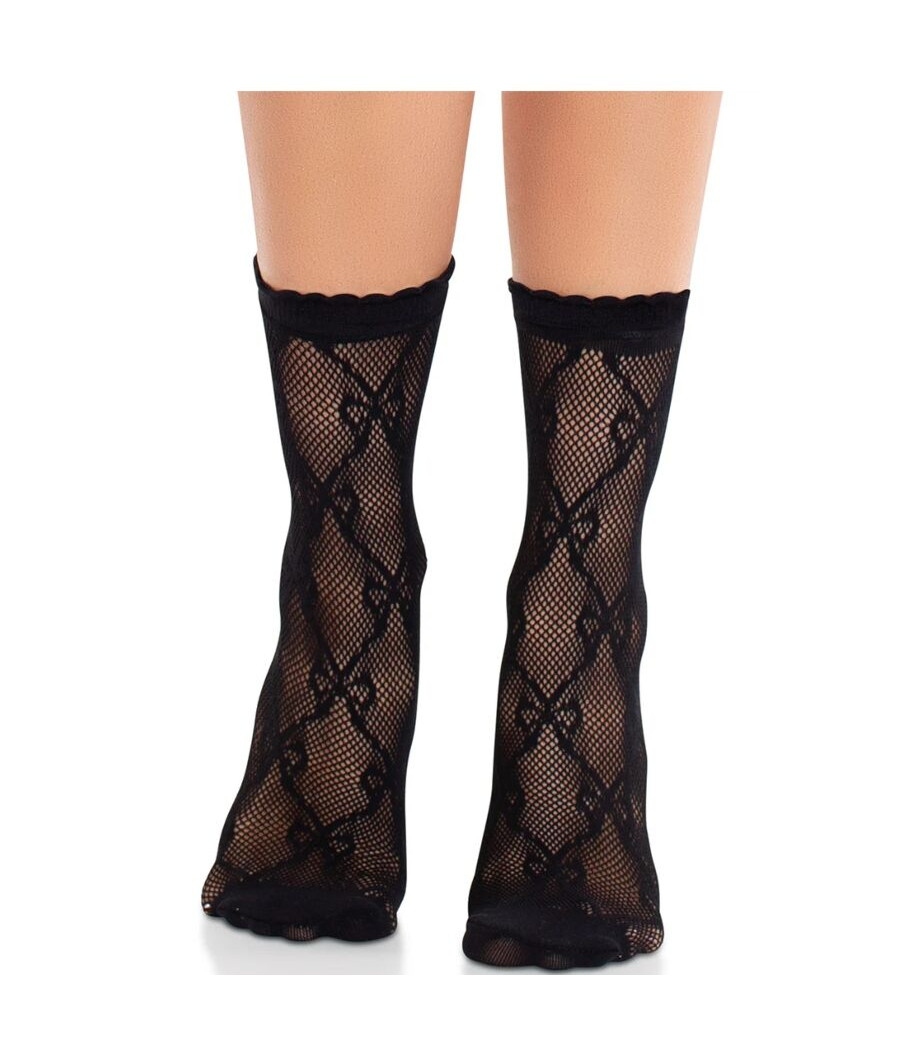 LEG AVENUE - BLACK LACE BOW LACE SOCKS