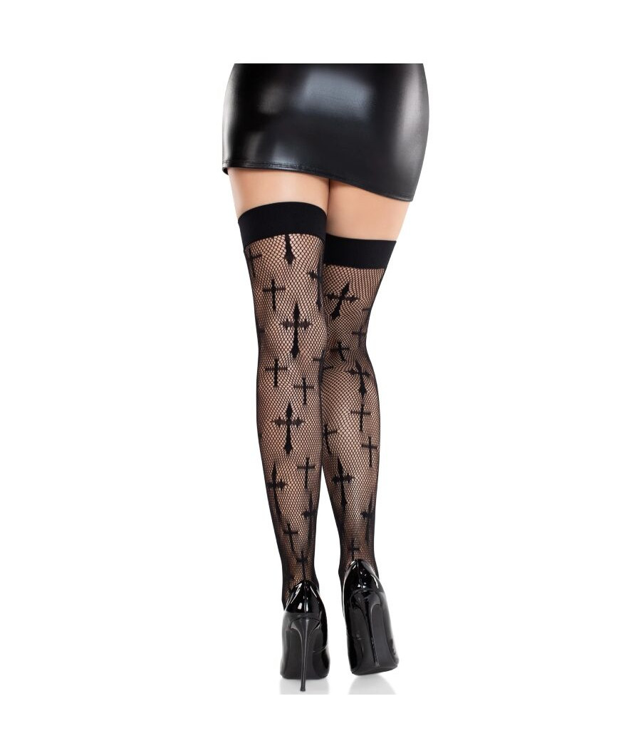 LEG AVENUE - WORSHIP ME LACE STOCKINGS BLACK