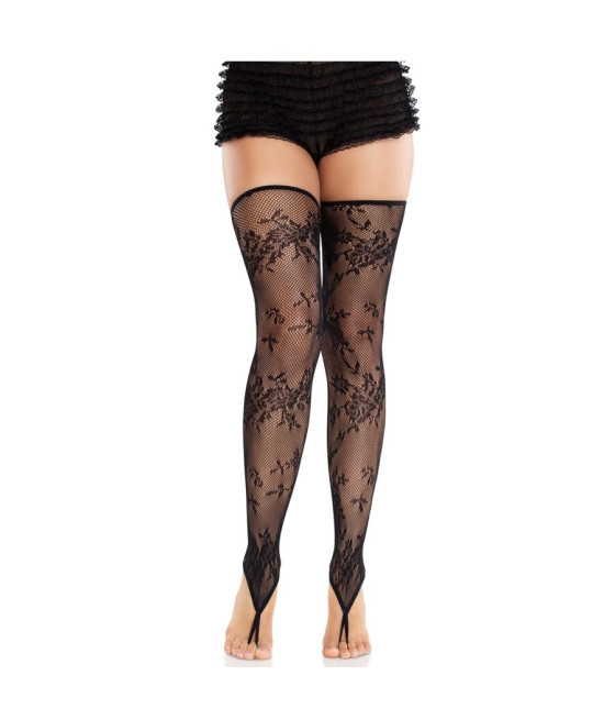 LEG AVENUE - BAS SANS PIEDS EN DENTELLE FLORALE NOIR