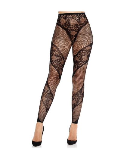 LEG AVENUE - STRUMPFHOSE OHNE FUSS AUS SPITZE UND TRANSPARENZ SCHWARZ